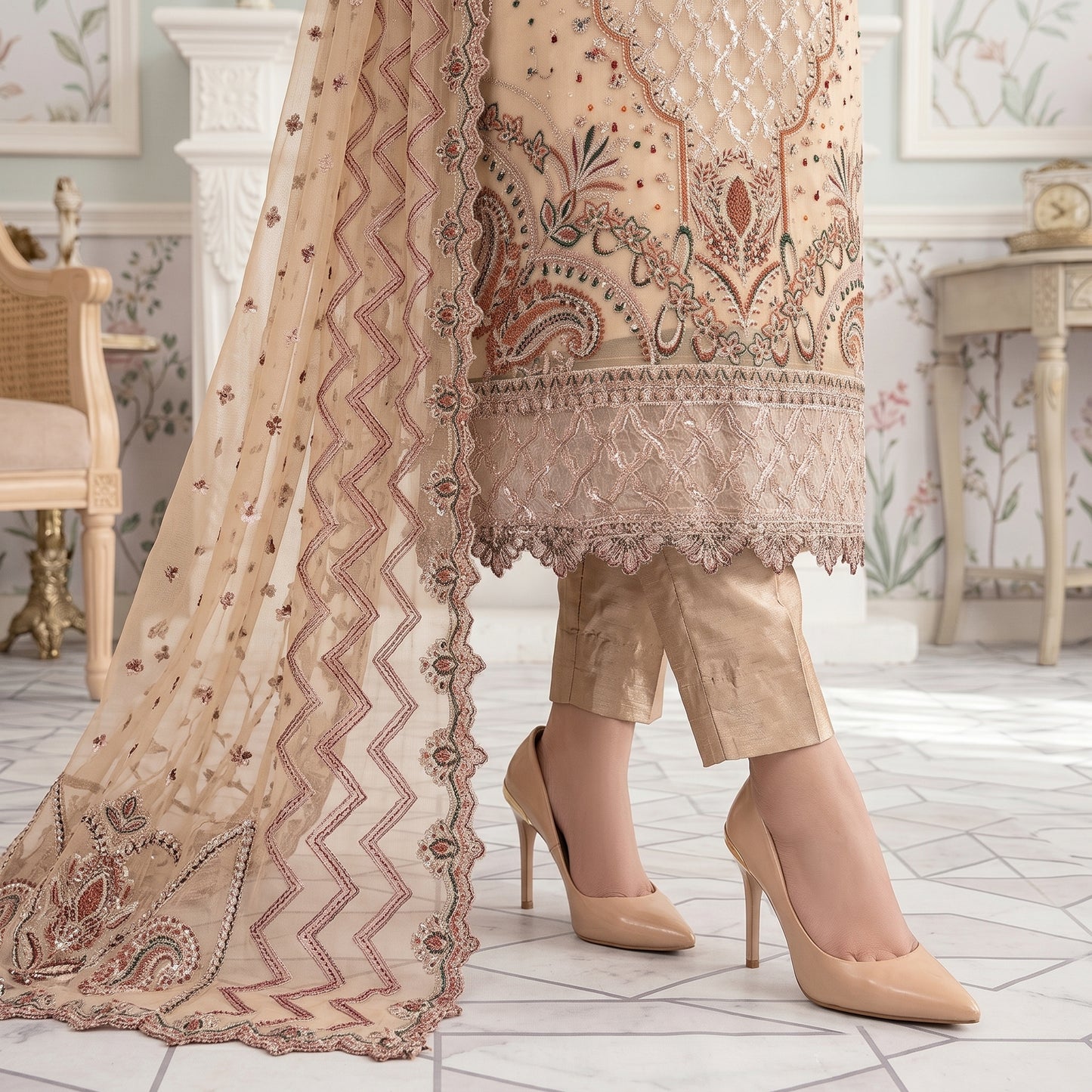 Beige and gold raw silk trouser from Golden Dusk 3-piece suit