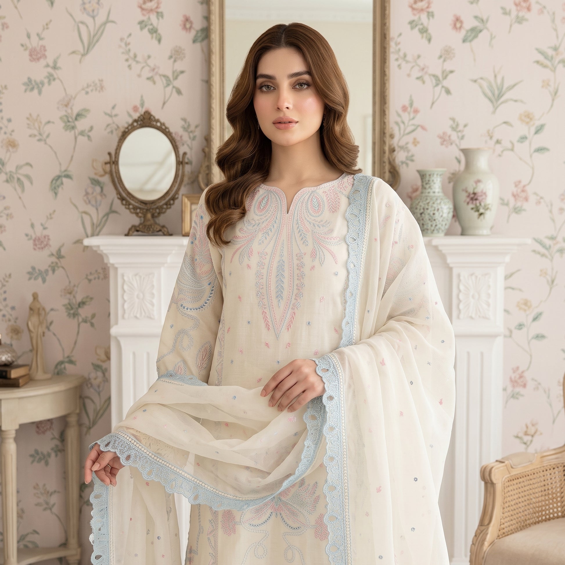 Luxury Pakistani embroidered lawn suit for women by ILHAM PREMIUM