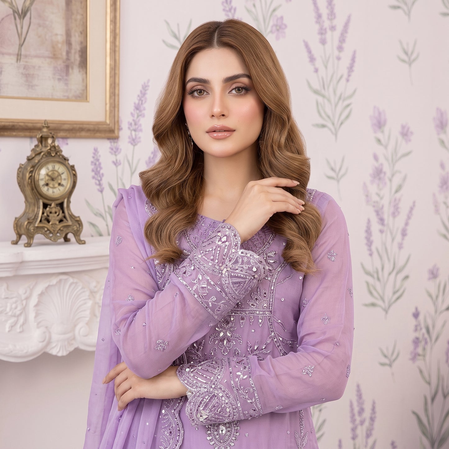 Lavender Majesty embroidered and embellished organza dupatta