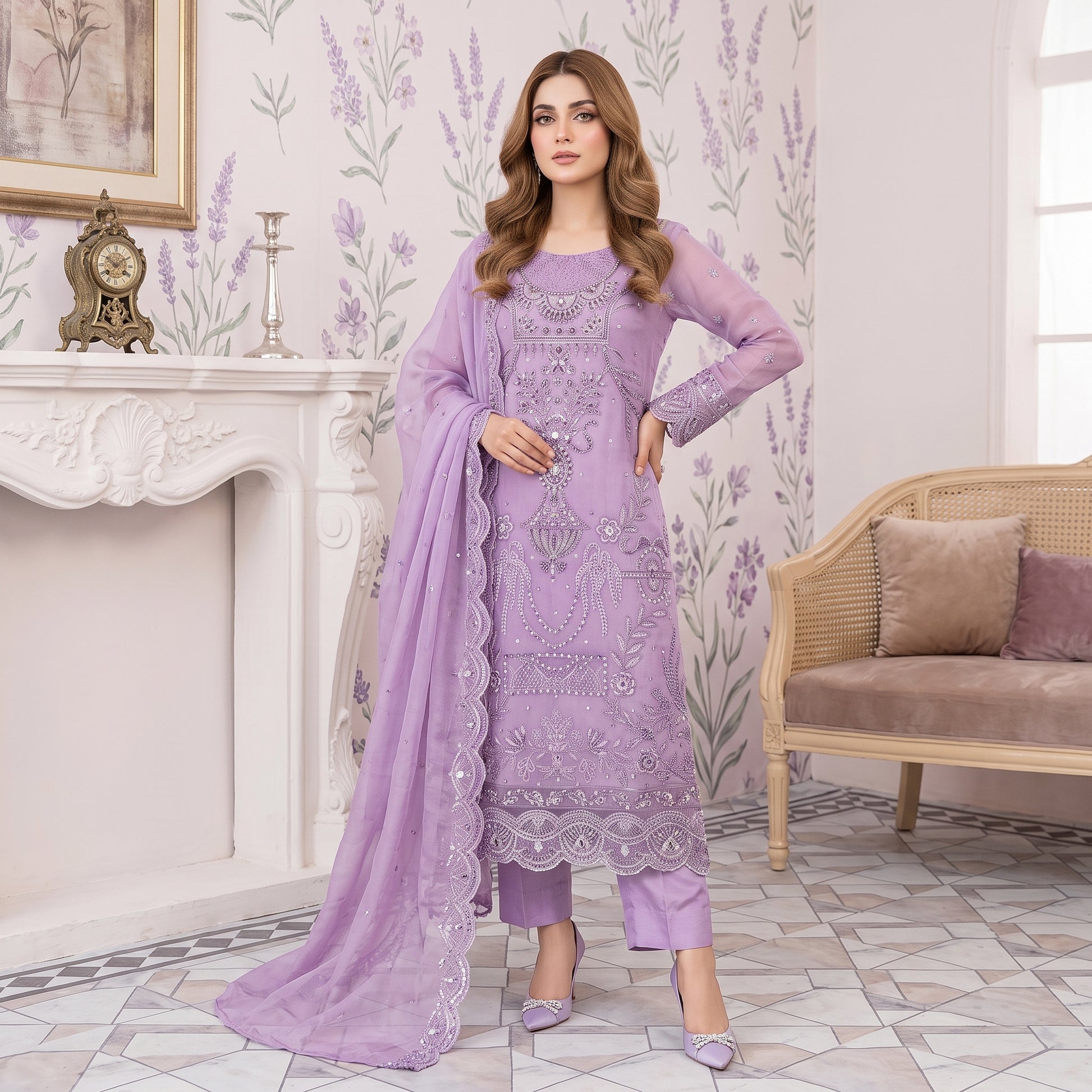 Lavender Majesty embellished organza 3-piece suit by ILHAM PREMIUM