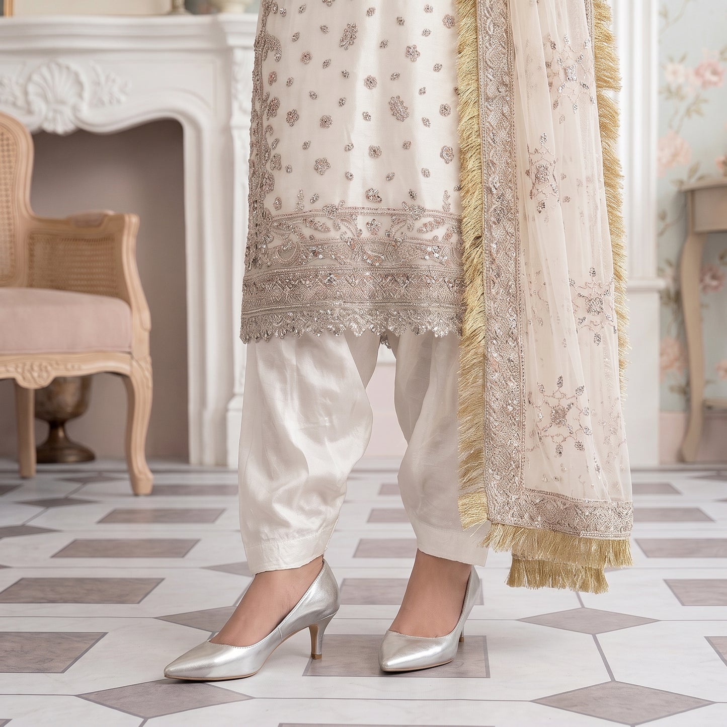 White satin trouser from Pearl Elegance 3-piece suit